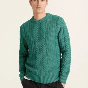 J. Crew Green Cotton Cable-Knit Crewneck Sweater Pullover Warm Comfy Size S